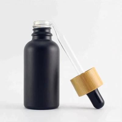 30ml Bamboo Cap Essential Oil Bottle Matte Black Red Frosted Glass Bamboo Dropper Bottle