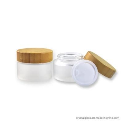 Frosted Cosmetic Packaging, Cream Jar, Glass Jars with Wooden Lid