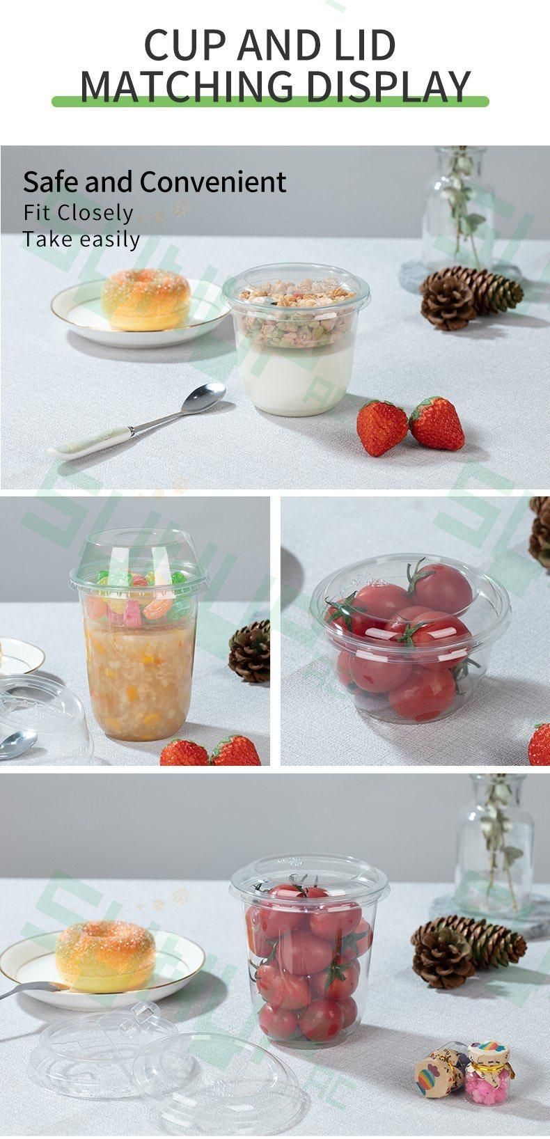 High Quality U Shape Pet Disposable Yoghurt Cup 360ml with Dome and Flat Cover