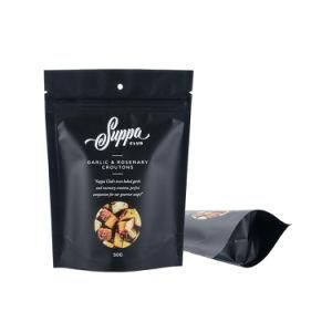 Custom Private Label Black Matte Biodegradable Cookies Food Packaging Stand up Pouch Mylar Bag with Zipper