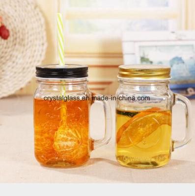 Customize Logo Engraved Mason Glass Drinking Beverage Jar with Handle
