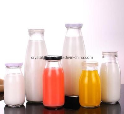 100ml 200ml 250ml 500ml Empty Clear Glass Milk Juice Beverage Bottle with Metal Cap