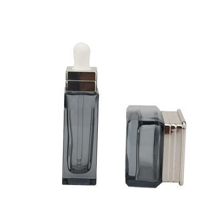 50g Luxury Black Glass Cream Jar 30ml Glass Dropper Bottle 120ml Square Glass Lotion Bottle with Pump