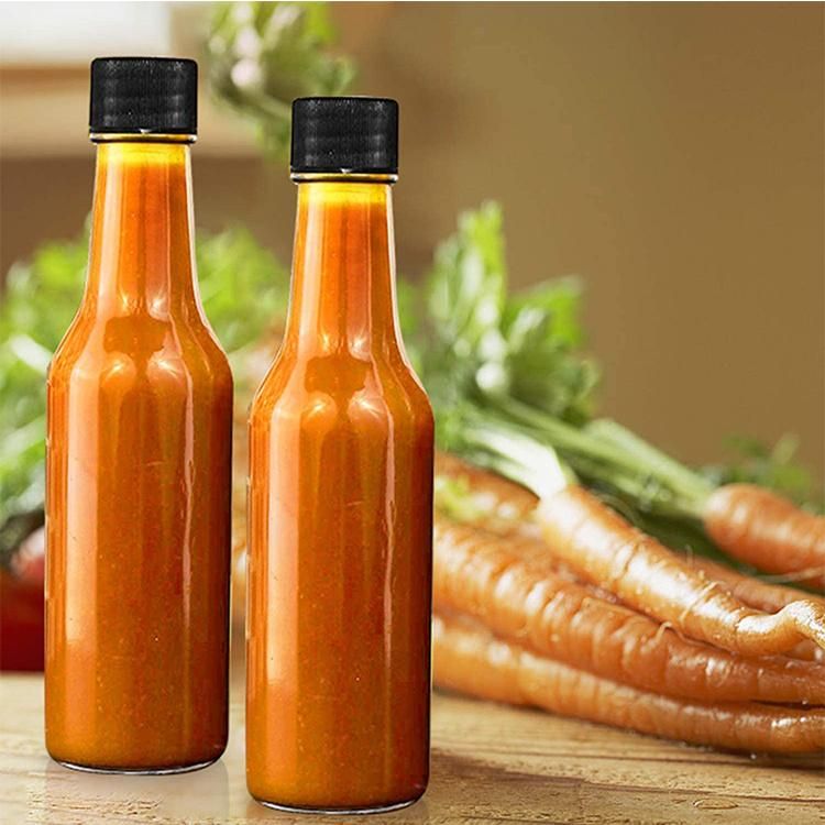 Stocked 5oz Round Clear 150ml Woozy Chili Sauce Vinegar Glass Bottles with Plastic Screw Cap