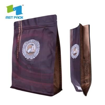 Wholesale Compostable Customized Flat Bottom Side Gusset Compostable One Way Valve Ziplock Biodegradable Coffee Bag Packaging