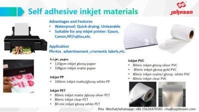 Self Adhesive Glossy White Pet Sticker Film Material for Inkjet Printer