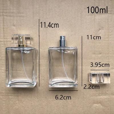 Custom Logo 100ml Glass Perfume Spray Bottle Square Shape Luxury Perfume Bottle 100ml