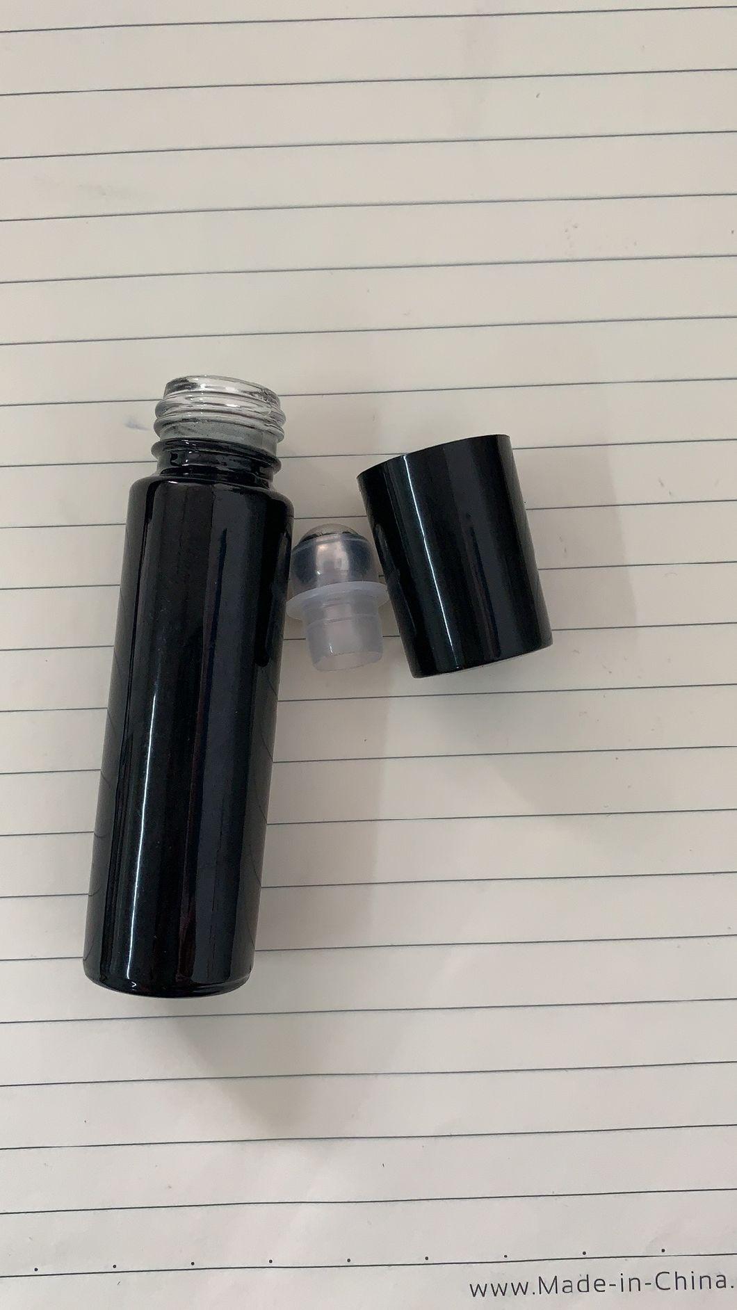 10ml Shiny Black Painted Metal Roller on Glass Bottle with Black Aluminum Cap Glass Deodorant Roll on Bottle