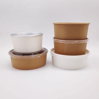 1100ml Kraft Paper Bowl Take out Degradable Eco-Friendly Salad Bowl with Pet PP Lid