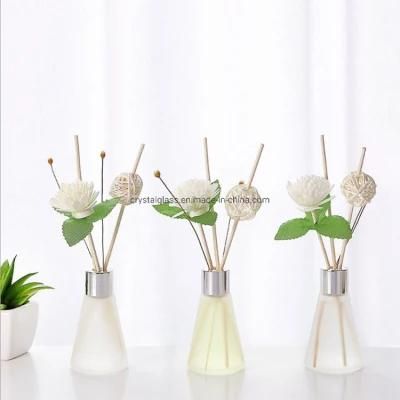 China Factory Round Frosted Reed Diffuser Glass Bottle Aroma Diffuser Bottle with Lid