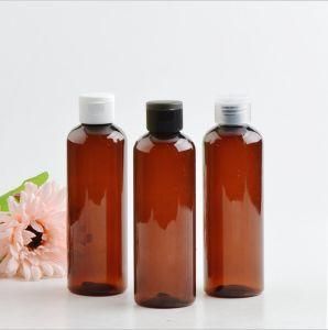 200ml Pet Plastic Round Shoulder Amber Flip Cap Shower Gel Shampoo Cosmetic Bottle