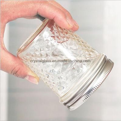 4oz 120ml Diamond Customized Embossed Surface Wide Mouth Glass Canned for Honey Food Glass Jars with Two Parts Lid