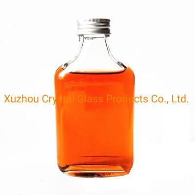 Small Mini 50 Ml Flat Water Juice Whiskey Glass Bottle with Metal Screw Cap