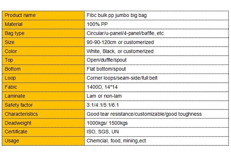 1000kg Jumbo Bag FIBC Big Container Bags for Package