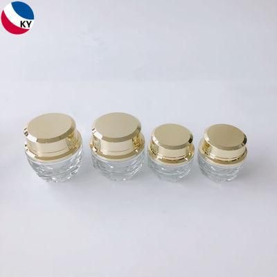 Luxury High Quality 30g 50g Unique Clear Glass Facial Cream Jar Cosmetic Glass Jar with Gold Color Cap Lid