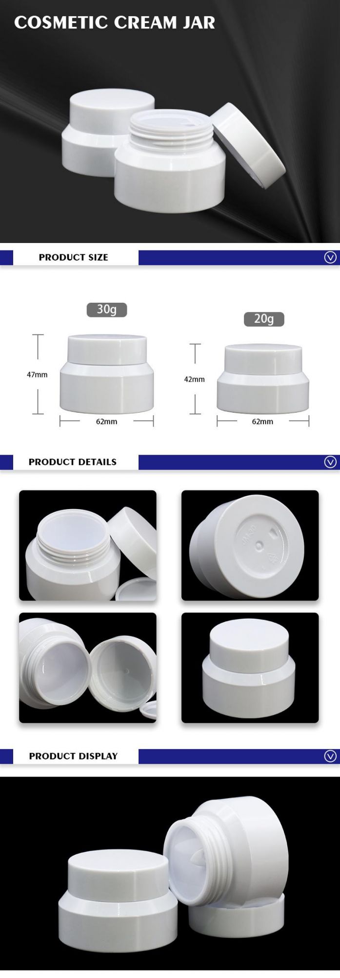 Pet Plastic White Empty Jars for Cosmetic Cream Packaging 20g 30g