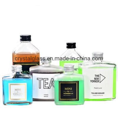 200 Ml Flat Glass Bottle Cold Brew Coffee Hip Flask Glass Bottle with Logo Printing and Metal Lid