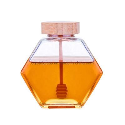 7oz 12oz High Quality Luxury Hexagon Empty Glass Honey Jar with Dipper