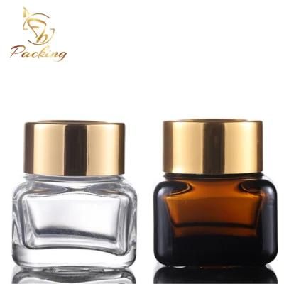 15g Small Brown Bottle Four Side Clear Square Glass Cream Bottle