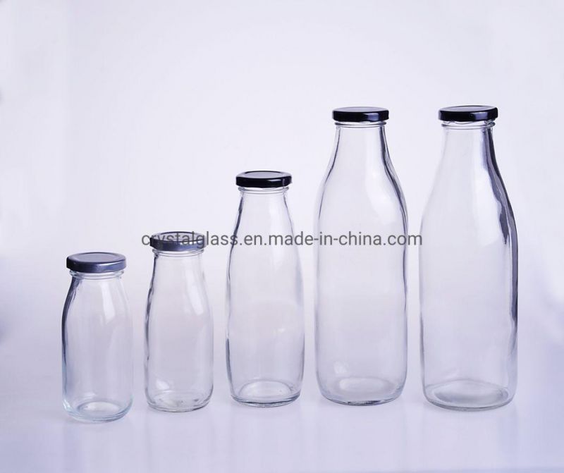 Multipurpose Lead Free Pudding Bottle Yogurt Fresh Milk Glass Bottle 250ml 500ml 1000ml