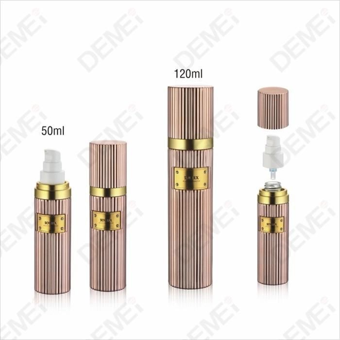 Demei 50/120ml Cosmetic Skin Care Packaging Gold Ribbed Cylinder Toner Lotion Glass Bottle Series