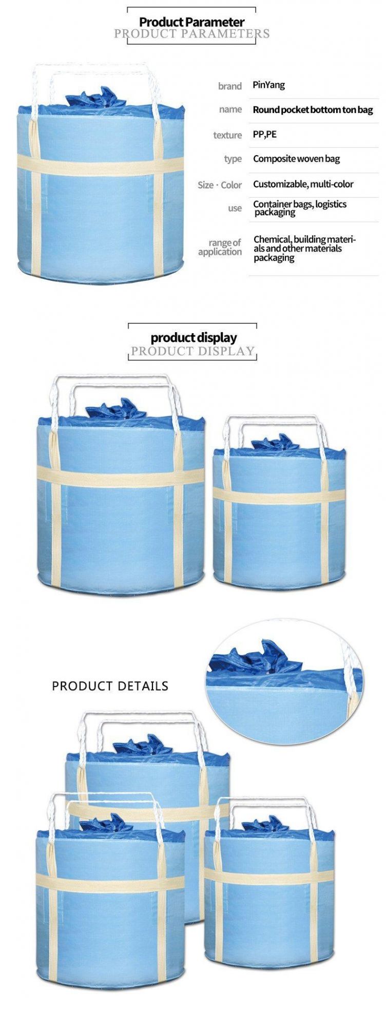 PP PE Woven 1 Ton Bulk FIBC Container Big Jumbo Bag Ton Jumbo Bag