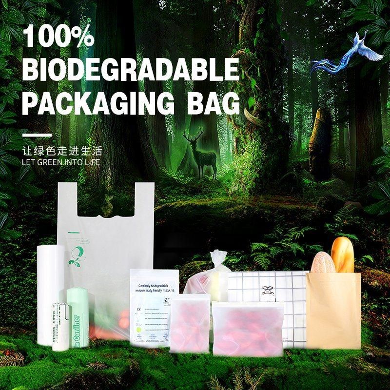 Yurui Biodegradable Eco Friendly Compostable Custom Logo Printing Plastic Food Packaging Flat Plastic Trash Garbage Bags Fully Degradable Packaging Bag