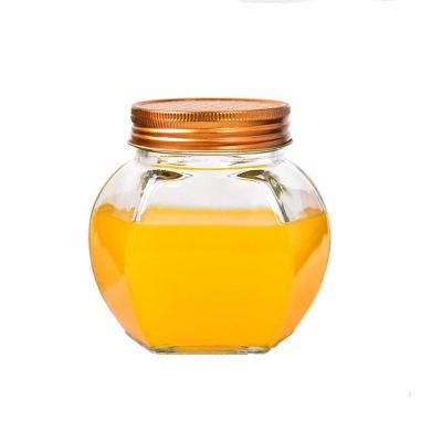 500/1000g Hexagon Shaped Glass Honey Jar Food Storage Container with Lids
