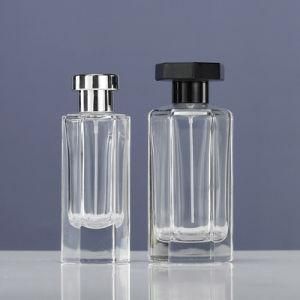 30ml 50ml 100ml Square Shape Frosted Glass Perfume Bottle with Silver Grey Spray Pump