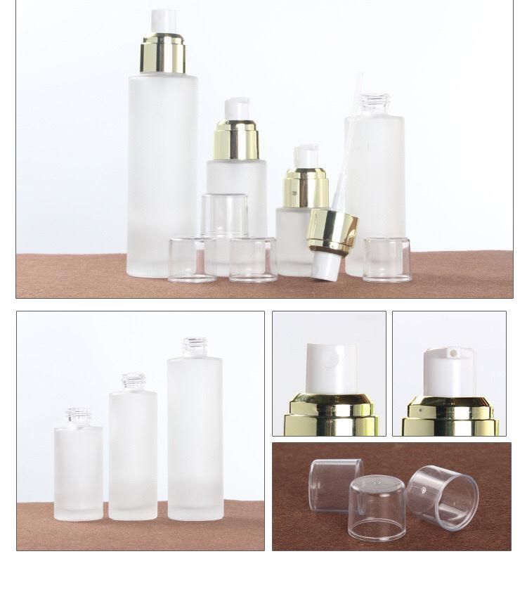 Simple Frosted Glass Cosmetic Bottles Set with Golden Cover