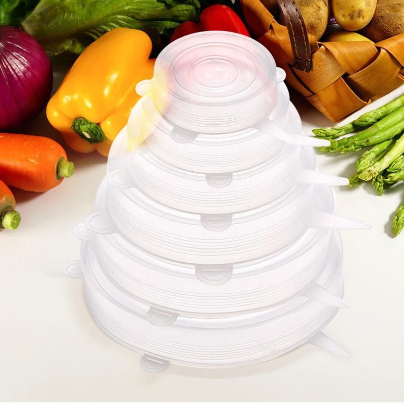 Silicone Stretch Lids, Zero Waste Reusable Silicon Container Lid for Cover Leftover Food and Fruit or Bowl (6 PCS, Clear) Esg11912