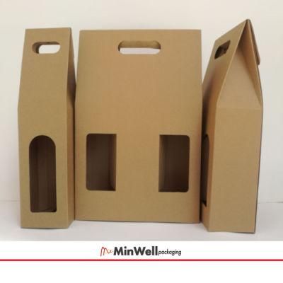 Minwell Wine Gift Thick Kraft Paper Cardboard Sturdy Packaging Paper Box with Three Bottles