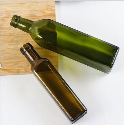 Wholesale Sauce Bottle Olive Oil Bottle Empty 250ml 500ml 750ml 1000ml Dark Green Square Vinegar Olive Oil Glass Bottle Glassware with Cap