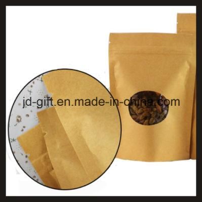 Food Packing Kraft Paper Bag with Window, Tear (17*24+4cm)