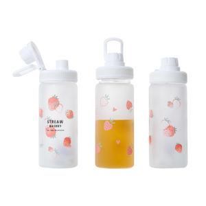 Frosted 500ml Portable Glass Drinking Bottles with Plastic Straw Lids Custom Logo for Children Hot Sale in School