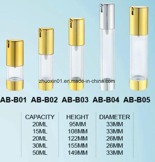 Full Transaprent Acrylic Airless Bottle for Cream and Lotion UV Costing or Aluminium Cover