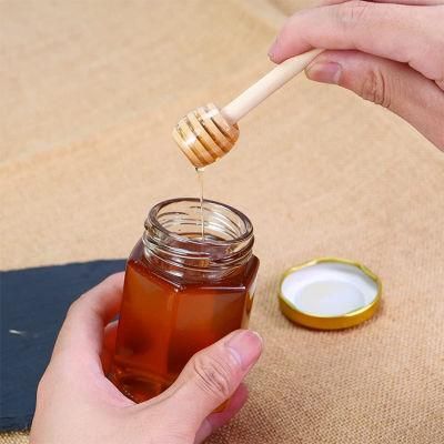 Custom 1.5 Oz Hexagon Mini Glass Honey Jars with Wooden Dipper