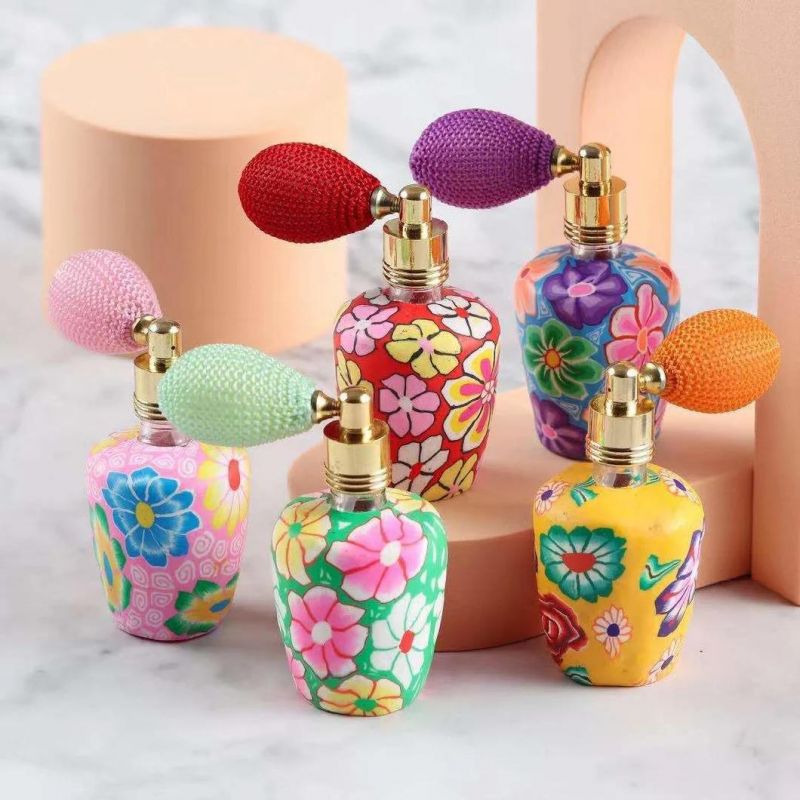Colorful 15ml Polymer Clay Empty Glass Atomizer Vials Refillable Thick Glass Essential Oil Bottle