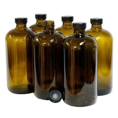 240ml Boston Round Sample Brown Glass Apothecary Bottles with Black Poly Cone Cap