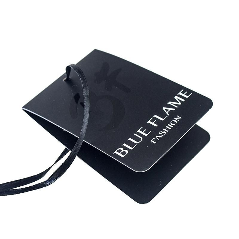 Matte Lamination UV Logo Center Folded Clothing Black Paper Hang Tag