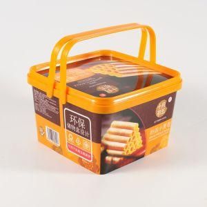 Iml Factory Bulk Price Plastic Handle Packaging Box with Lid for Cracker Cookies Biscuit