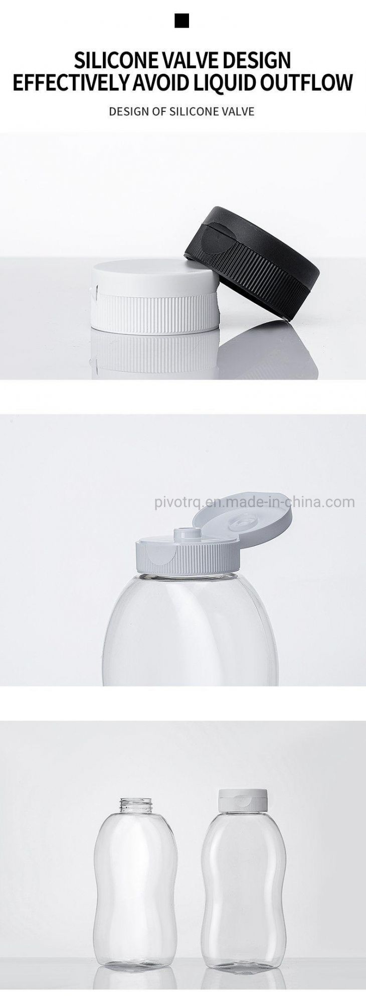 660ml Pet Plastic Sauce Bottle with Silicone Valve Caps for Packing Sauce Ketchup