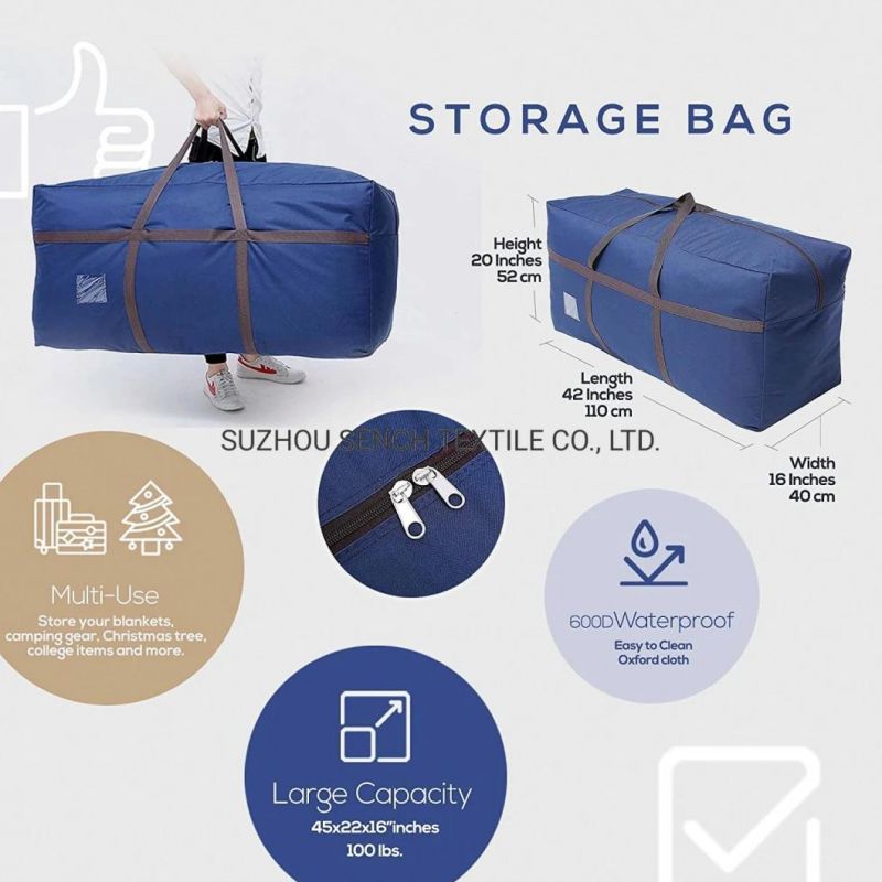 Large Blue Duffel Storage Bag, Premium Quality Heavy Duty 600d Polyester Oxford Cloth with Handles and Reinforced Seams