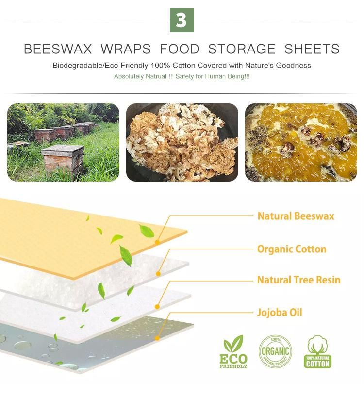 2021 Organic Natural Eco Friendly Non Toxic Sustainble Compostable Reusable Alternative Beeswax Food Wrap