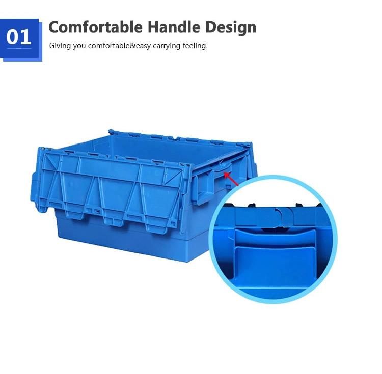 Stackable and Nested Plastic Plastic Moving Box with Hinged Lid