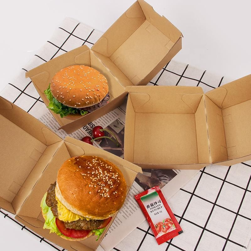 Custom Printed Disposable Fast Food Packaging Box Eco Friendly Compostable Kraft Paper Burger Box