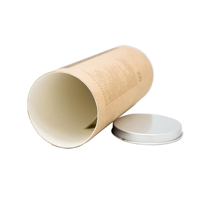 Custom Printing Brown Kraft Paper Round Tube Packaging Box with Iron Lid