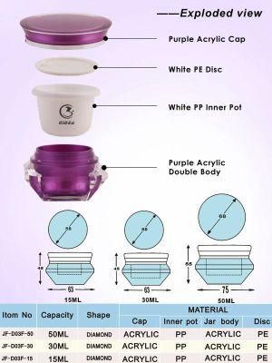 15g 30g 50g Diamond Purple Plastic Cosmetic Cream Jar