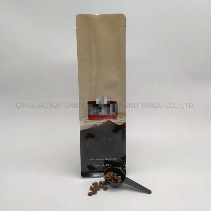 Quad Seal Kraft Paper Coffee Bag with Valve and Zipper