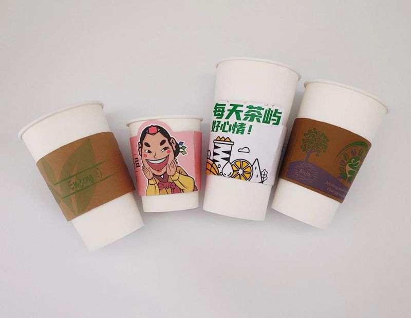 Eco-Friendly Disposable Kraft Paper Cup Sleeve for Hot and Cold Beverage 24oz